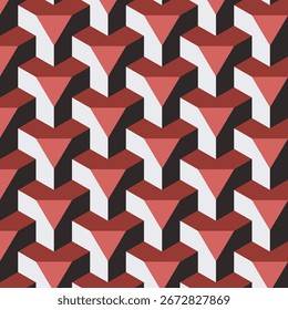 Abstract Geometric Red and White Triangle Isometric Illusion Seamless Pattern