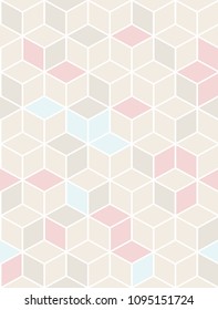 Abstract geometric repeat pattern with lines, rhombuses, seamless vector background. Pastel colours texture. Modern stylish tiles.