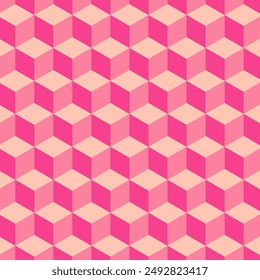 Abstract geometric repeat pattern.Seamless pattern with square.Colorful pink cube graphic vector background.