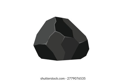 Abstract geometric representation of a dark, rough rock fragment or natural mineral, illustrating raw material concepts and earthy textures in isolation on a white background