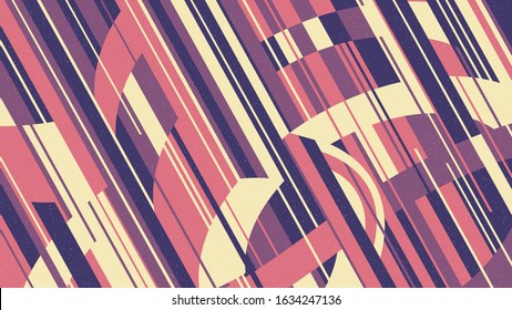 Abstract geometric retro background. Stylish vector image. Warm brown and yellow colors. Fashionable texture from elements of lines, rectangles and rounded shapes. Template for printing, posters.