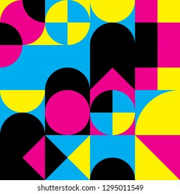 Abstract geometric retro design. Vector seamless pattern in CMYK colors.