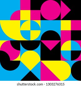 Abstract geometric retro design. Vector seamless pattern in CMYK colors.