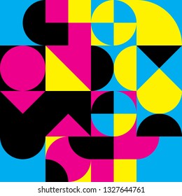 Abstract geometric retro design. Vector seamless pattern in CMYK colors.