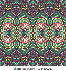 Abstract geometric retro flower damask seamless pattern ornamental. Textile ethnic vintage print vector