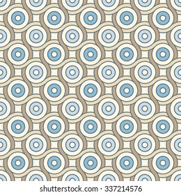 Abstract geometric retro pattern, lines and circles.  Seamless vector background. Plain colors - easy to recolor.