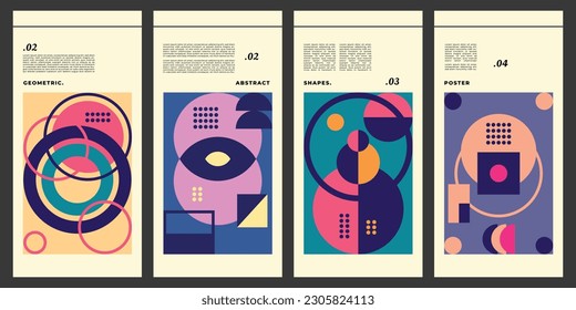Abstract geometric retro poster background template copy space. Colorful geometrical shape backdrop design for banner, leaflet, pamphlet, cover, booklet, or cover.
