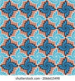 Resumen del patrón retro geométrico sin soldadura. Formas espirales azules sobre el fondo del color del café. Espiral, burbujeo, ornamento vórtice