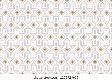 Abstract geometric retro seamless pattern. Mosaic design tile background. Geometric line ornament with stylish asian floral motif