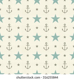 abstract geometric retro seamless pattern with anchors and stars