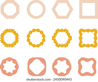 Abstract geometric retro shapes and frames. Groovy banners, stickers with wavy 