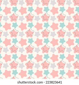 Abstract geometric retro star seamless pattern. Vector illustration for holiday design. Red, blue color.