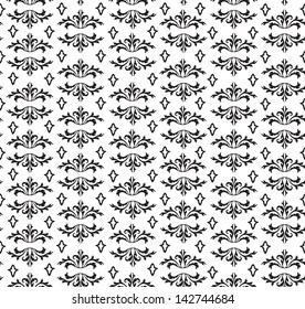 Abstract Geometric Retro Texture. Seamless pattern. Floral lightning ornament. Black and white flower background
