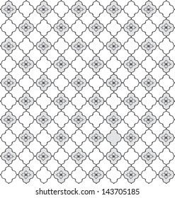 Abstract Geometric Retro Texture. Seamless pattern. Floral lightning ornament. Black and white flower background