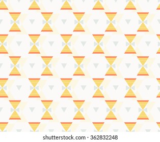 Abstract geometric retro triangle hourglass with yellow orange cream and blue design background pattern seamless wallpaper. Vector image