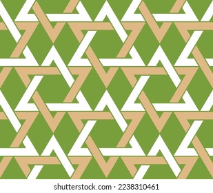 Abstract Geometric Retro Triangles Stars Seamless Vector Pattern Trendy Fashion Colors Minimalist Complex Shapes Perfect for Allover Fabric Print or Wrapping Paper Bright Green Brown White Tones