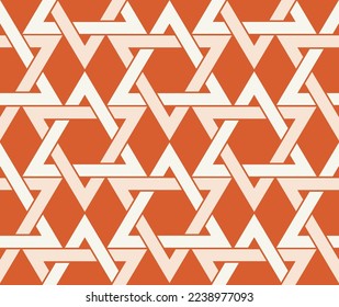 Abstract Geometric Retro Triangles Stars Seamless Vector Pattern Trendy Fashion Colors Minimalist Complex Shapes Perfect for Allover Fabric Print or Wrapping Paper Coral Ecru Tones