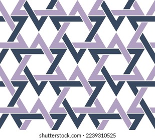 Abstract Geometric Retro Triangles Stars Seamless Vector Pattern Trendy Fashion Colors Minimalist Complex Shapes Perfect for Allover Fabric Print or Wrapping Paper Lilac Navy Blue Tones