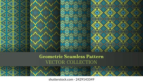 Abstract geometric rhombus seamless pattern bundle. Tribal tracery ethnic patterns. Rhombus lozenge geometric vector seamless motif package. Cover background swatches.