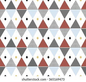 Abstract geometric rhombus triangle with blue red and white design background pattern seamless wallpaper. Vector image