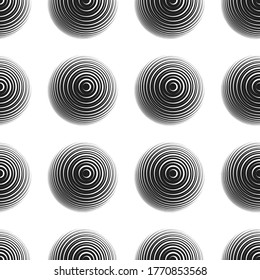 Abstrakte geometrische Ringe nahtloses Muster. optische Täuschung des Volumens. Schwarz-Weiß-Bild. Stock-Vektorgrafik.