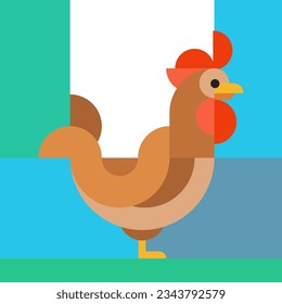 Abstract geometric rooster in modern fashion minimal art style. Bright cartoon concept design. Decorative retro bauhaus composition. Creative vector flat illustration. Template for icon, logo, print.