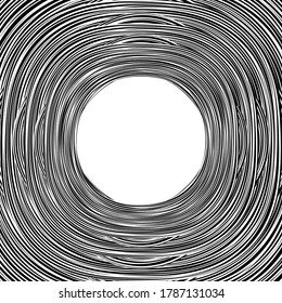 Abstract geometric round frame on white background. Template design for invitation, poster, card, postcard. Holiday card or congratulation. Black and white decorative illustration.