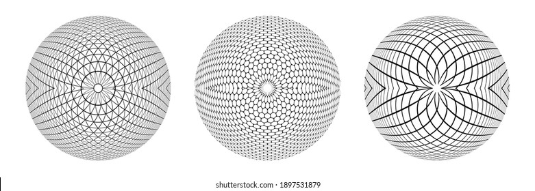 Abstract geometric round shapes. 3D illusion. Design elements set. Vector art.
