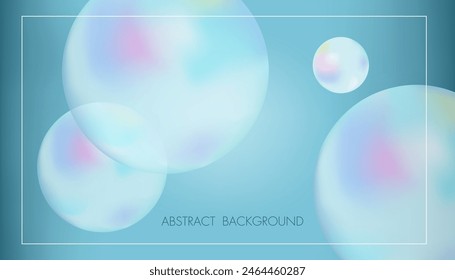 Abstract geometric round shapes Background. Print in blue colors. Dynamic shapes composition. Rainbow iridescent balls on gradient background. Holographic vector pastel colour print. Trendy design