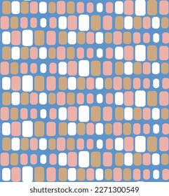Abstract Geometric Rounded Edge Squares Seamless Pattern Wavy Lines Retro Design Trendy Fashion Colors Perfect for Allover Fabric Print Sky Blue Pink Brown Tones