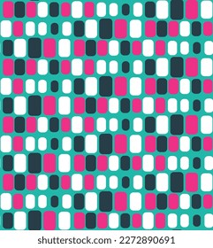 Abstract Geometric Rounded Edge Squares Seamless Pattern Wavy Lines Retro Design Trendy Fashion Colors Perfect for Allover Fabric Print Tiffany Blue Fuchsia Tones