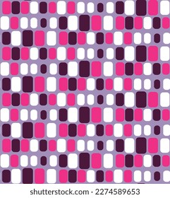 Abstract Geometric Rounded Edge Squares Seamless Pattern Wavy Lines Retro Design Trendy Fashion Colors Perfect for Allover Fabric Print Lilac Fuchsia Tones