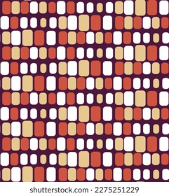 Abstrakte geometrische Quadrate mit abgerundeten Kanten nahtlose Muster-Wavy-Linien Retro Design Trendy-Mode-Farben perfekt für Allover-Stoffdruck Dunkelviolett-Korallentöne