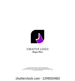 abstract geometric rounded square black and purple J logo letter design concept