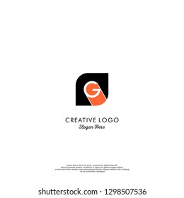 abstract geometric rounded square black and orange G logo letter design concept