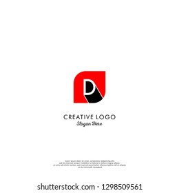 abstract geometric rounded square black and red D logo letter design concept