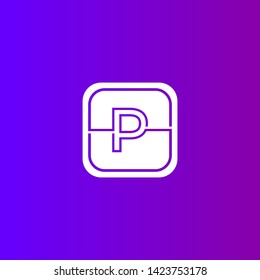 abstract geometric rounded square P logo letter with modern line shape in purple background design concept