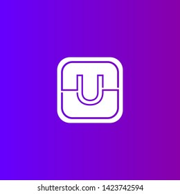 abstract geometric rounded square U logo letter with modern line shape in purple background design concept