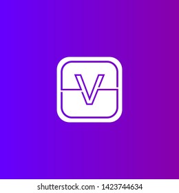 abstract geometric rounded square V logo letter with modern line shape in purple background design concept