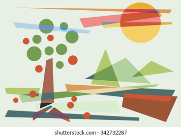 abstract geometric rural landscape, vector background