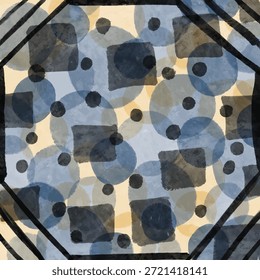 Abstractas diseño geométrico de bufanda con círculos superpuestos y suaves Formas texturizadas en tonos neutros terrosos. Modelo minimalista moderno del Vector conveniente para la bufanda de seda, el hijab, el mantón, los accesorios de la moda, la impresión textil, y el diseño contemporáneo de la tela