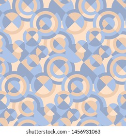 Abstract geometric scattered shapes seamless pattern. Small and large squares and circles rapport for fabric, textile, surface. Design element for web banners, posters, cards, wallpapers, backdrops, 