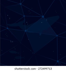 Abstract geometric sea with a whale. Vector illustration