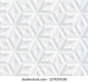 Abstract geometric seamless background with 3d volume illusion. Repeatable motif for web and print surface design. Pale gray geometry shapes pattern.