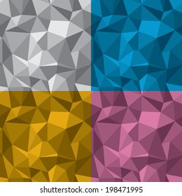 Abstract geometric seamless background, 4 colors included, flat-shaded 3D. EPS 8 vector illustration.