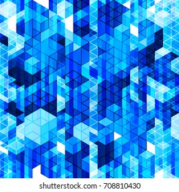 Abstract geometric seamless background in blue colors. Vector isometric endless backdrop.