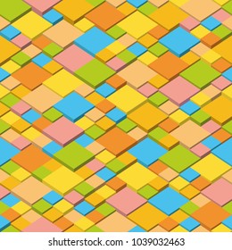Abstract geometric seamless background, cubic mosaic structure. Summer colors isometric pattern