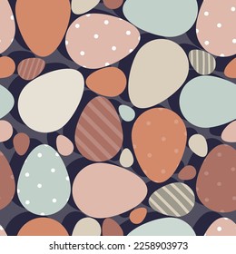 Abstract geometric seamless background pattern with Easter eggs organic neutral colors vector illustration.Easter retro style ,card,print,paper,poster,web,wallpaper,fabric design