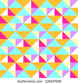 Abstract geometric seamless background. This pattern is combination of triangle and square. Pink, orange and aqua color. Vector illustration for your abstract design.