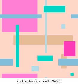 Abstract geometric seamless background, vector. Pink, light blue squares and rectangles. Trend colors